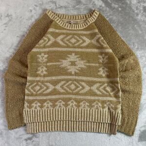 Y2K Miss Me Tan Aztec Sweater Womens Small Boho Western Tribal Knit Pullover